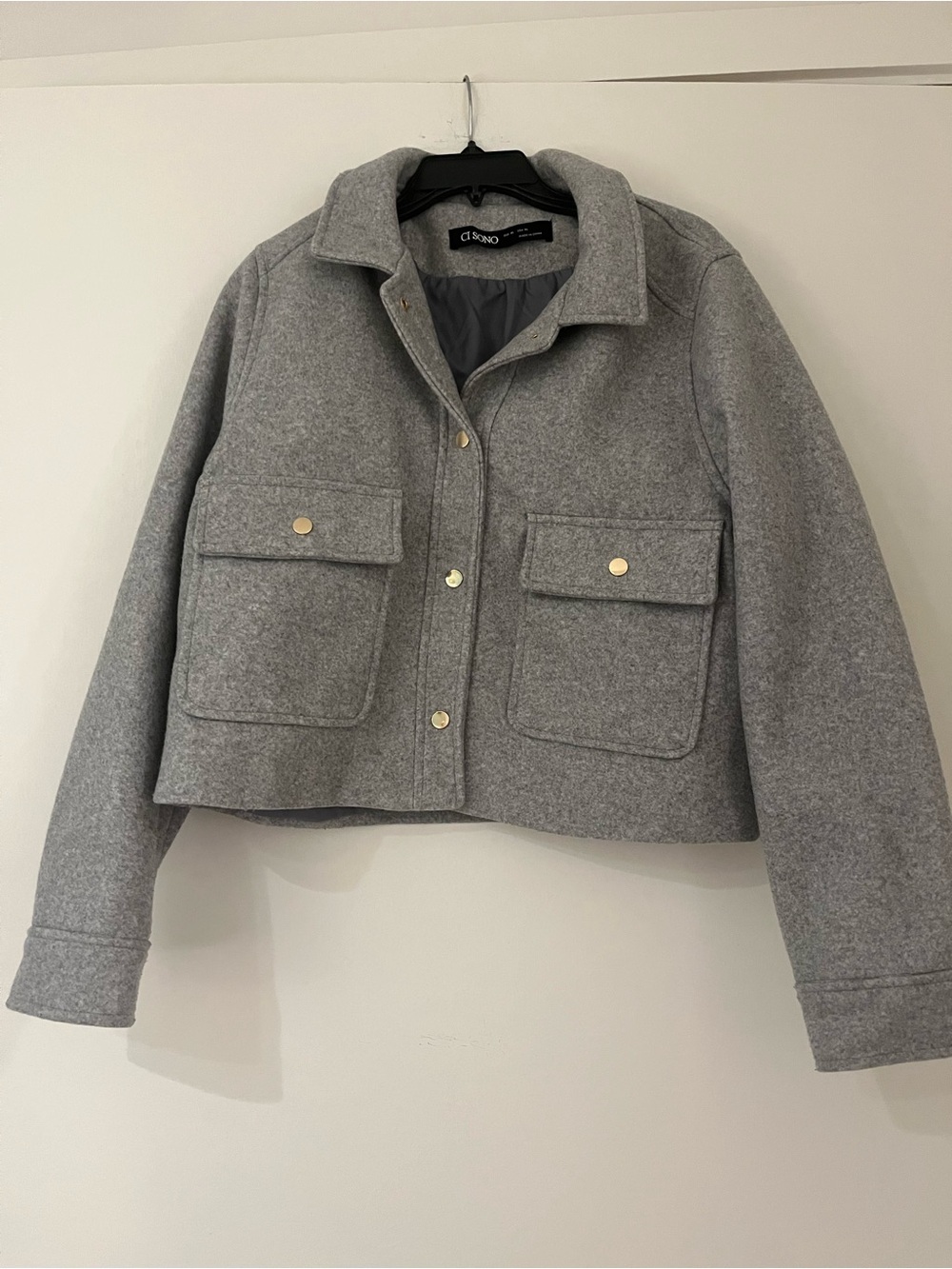 Ci Sono Light Gray Cropped Button Up Jacket